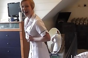 UK mature nurse fingerfucked stockinged babe