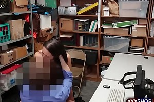 Sexy pitch-dark comprehensive shoplifter punished with a fuck