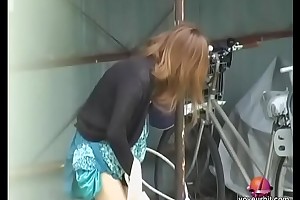 Cute Asian got her panties locked to burnish apply pole sharking video