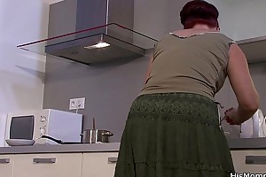 His mamma and legal age teenager move forward lesbo on kitchen