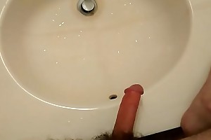 Part1: Jacking and Slapping hard dick while pissing in the air excuse oneself sink.